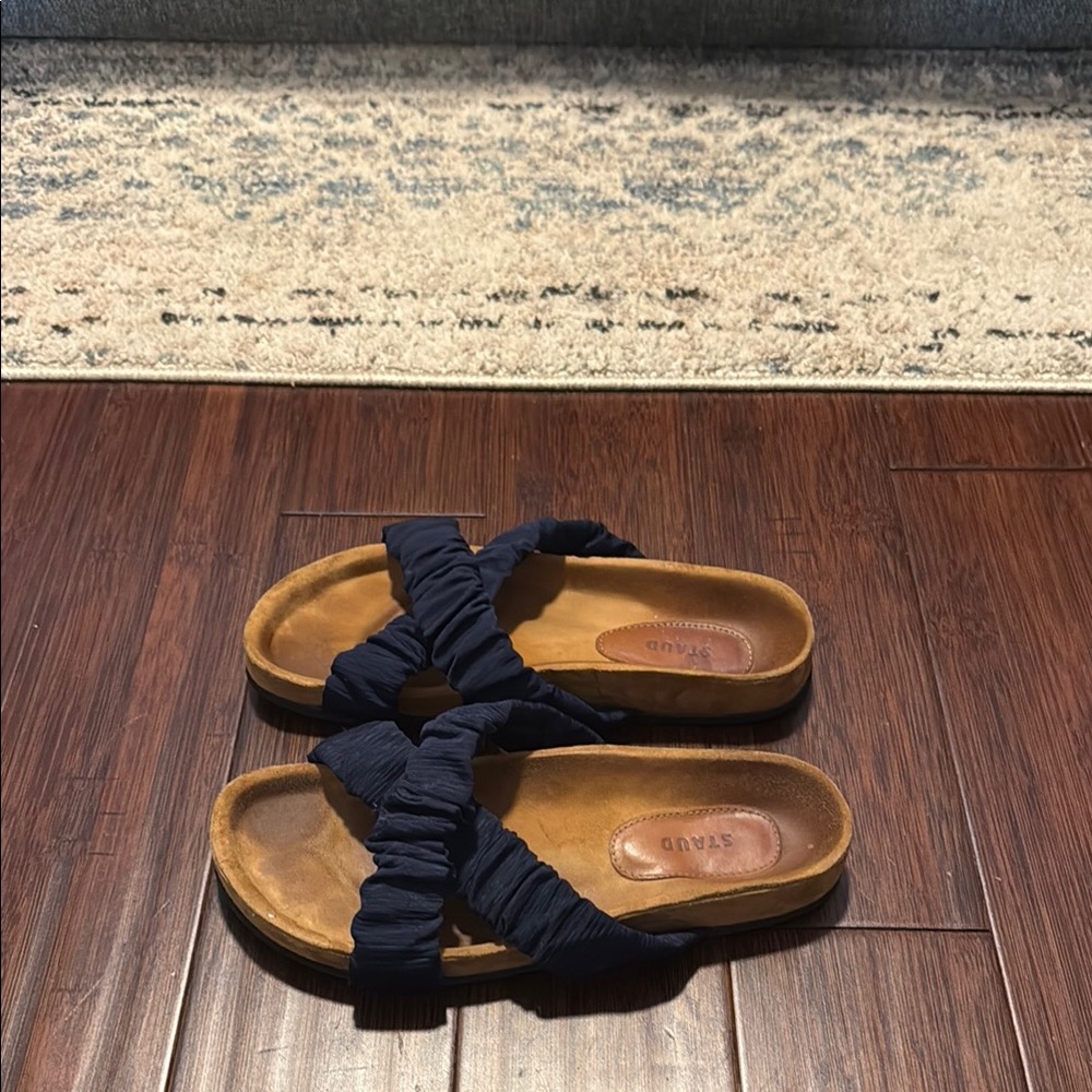 STAUD Navy Ruched Sandals